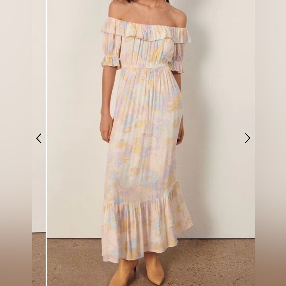 Ba&sh Noma Printed Maxi Dress Off Shoulder Ruffle Pastel Floral Size S - Picture 10 of 10